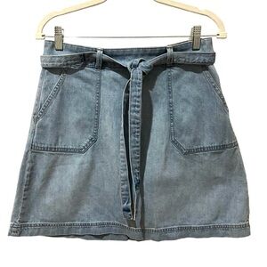 Gap 1969 Denim Mini Skirt Pockets Tie Belt Light Blue Wash SZ 29  EUC